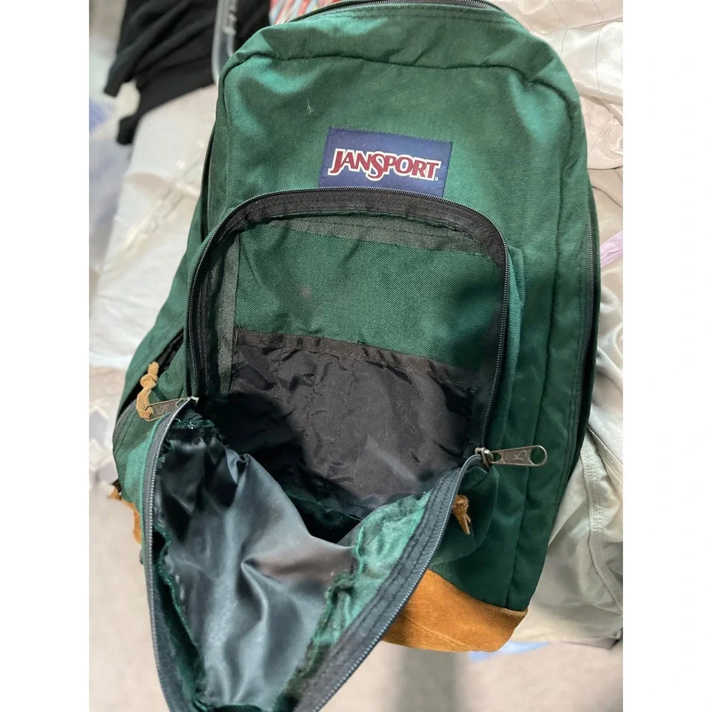 JanSport Right Pack Backpack Hunter Green Suede Leather Bottom Canvas Mens Bag